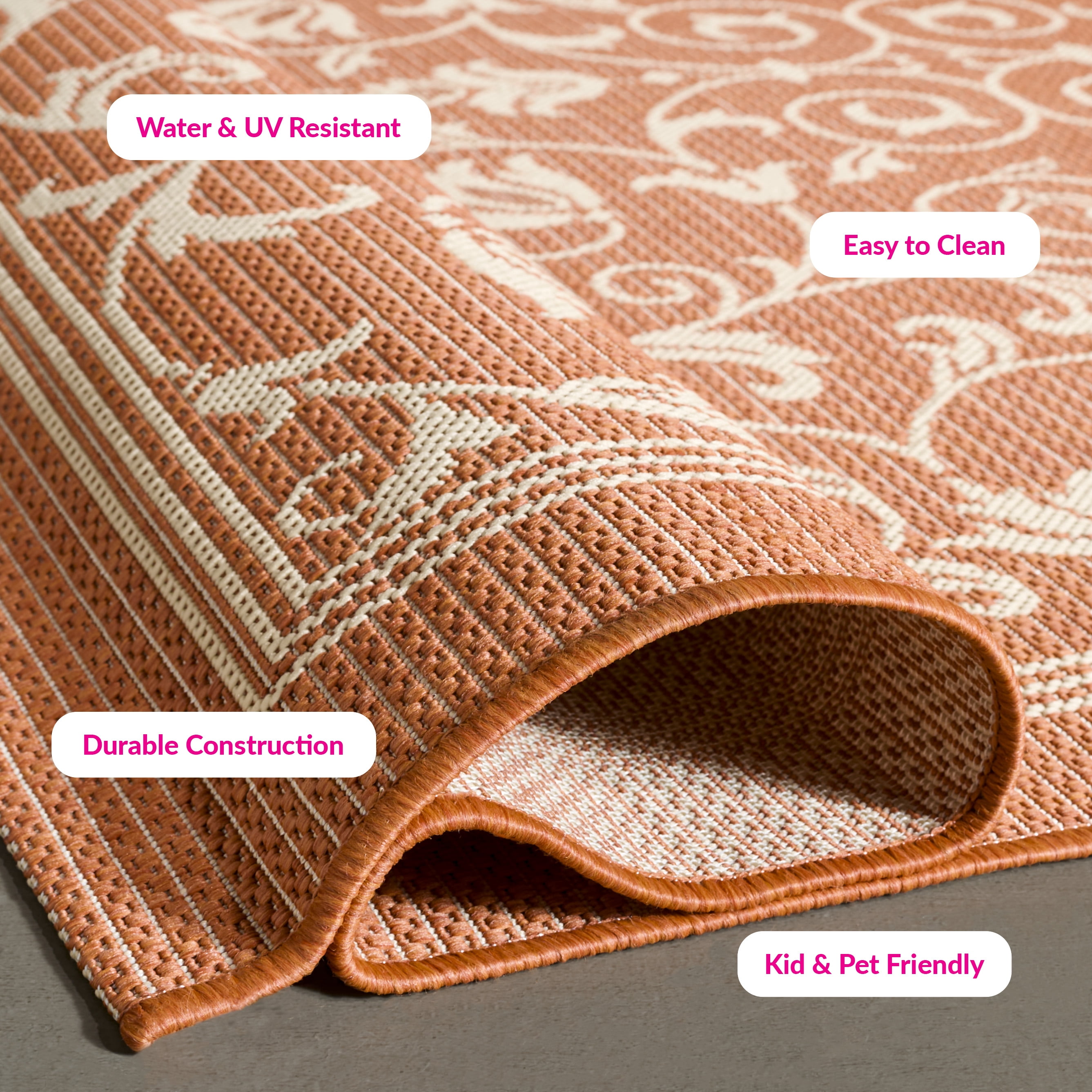 Safavieh Courtyard Nanda Botanical Indoor/Outdoor Area Rug, Terracotta/Natural, 4' x 5'7"