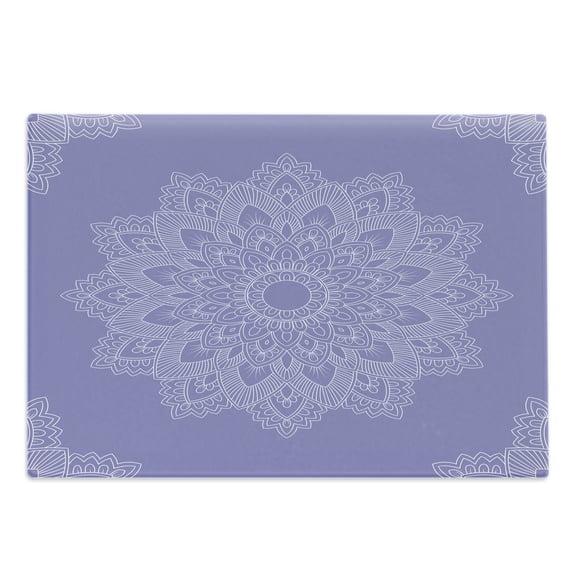 Oriental Cutting Board, Monochrome Design Floral Mandala Folkloric Ornament Print, Decorative Tempered Glass Cutting and Serving Board, in 3 Sizes, by Ambesonne
