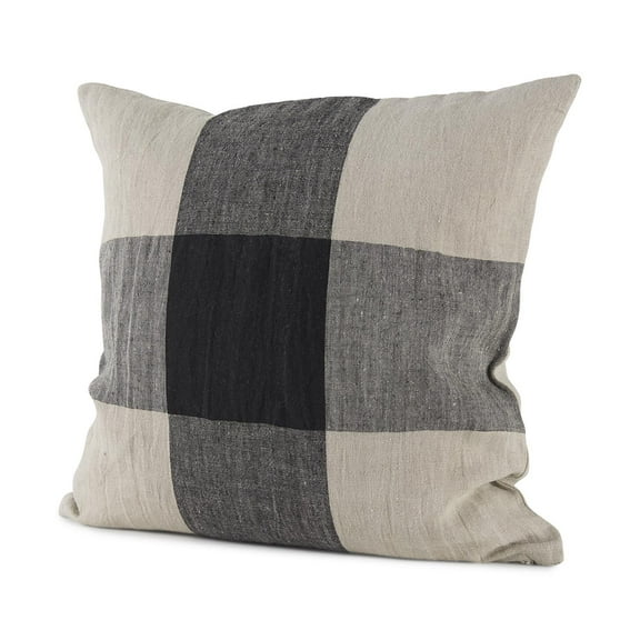 Mercana Raquel 18L X 18W Beige And Black Fabric Plaid Decorative Pillow Cover