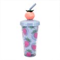 thumbnail image 2 of Vaso con tapa y popote Valtari diseño de fresas color gris 380 ml, 2 of 3