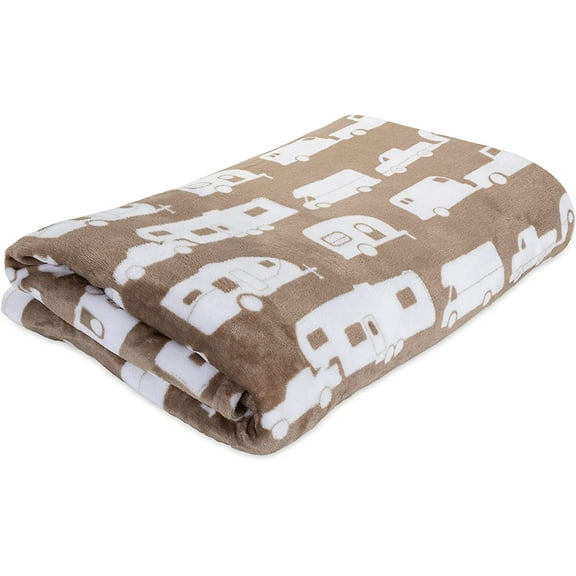 Camco Life is Better at The Campsite Plush Fleece Blanket | Queen-Sized Blanket Measures 90-inches (L) x 90-inches (W) | Greige (53126)