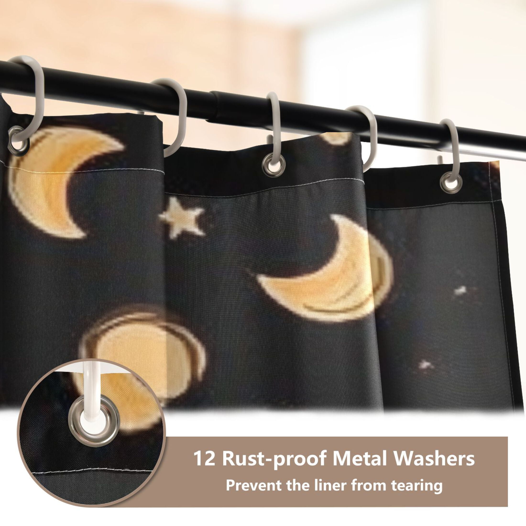 Sun Moon and Stars Bathroom Accessory Curtain Sets Bath Curtain Anti-Slip Mats and Toilet Pad 66x72in