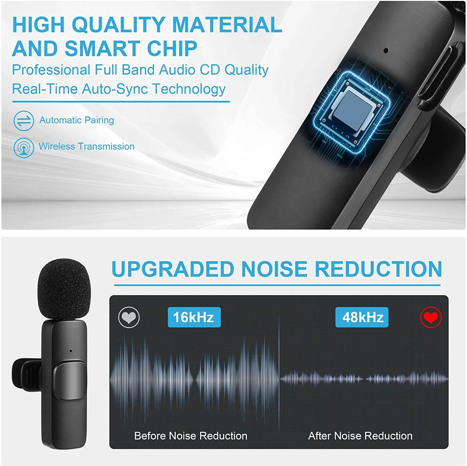 Micrófono de solapa inalámbrico para Android y iPhone/iPad, con reducción automática de ruido para YouTube/Facebook/Transmisión en vivo/Entrevistas, plug and play con clip 7