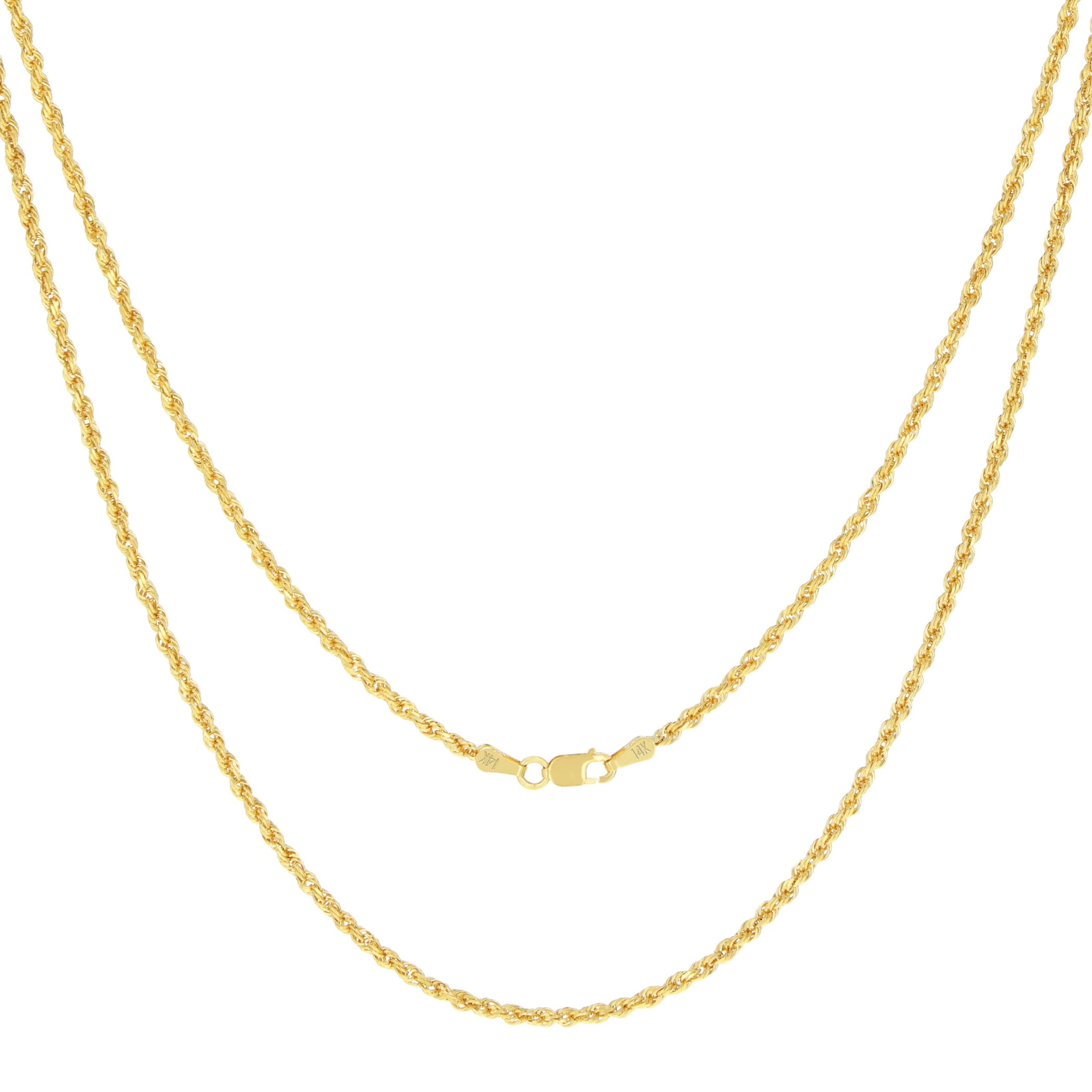 Nuragold 14k Real Yellow Gold 1.8mm Rope Chain Diamond Cut Necklace (16"-24") Italian Jewelry for Men & Women