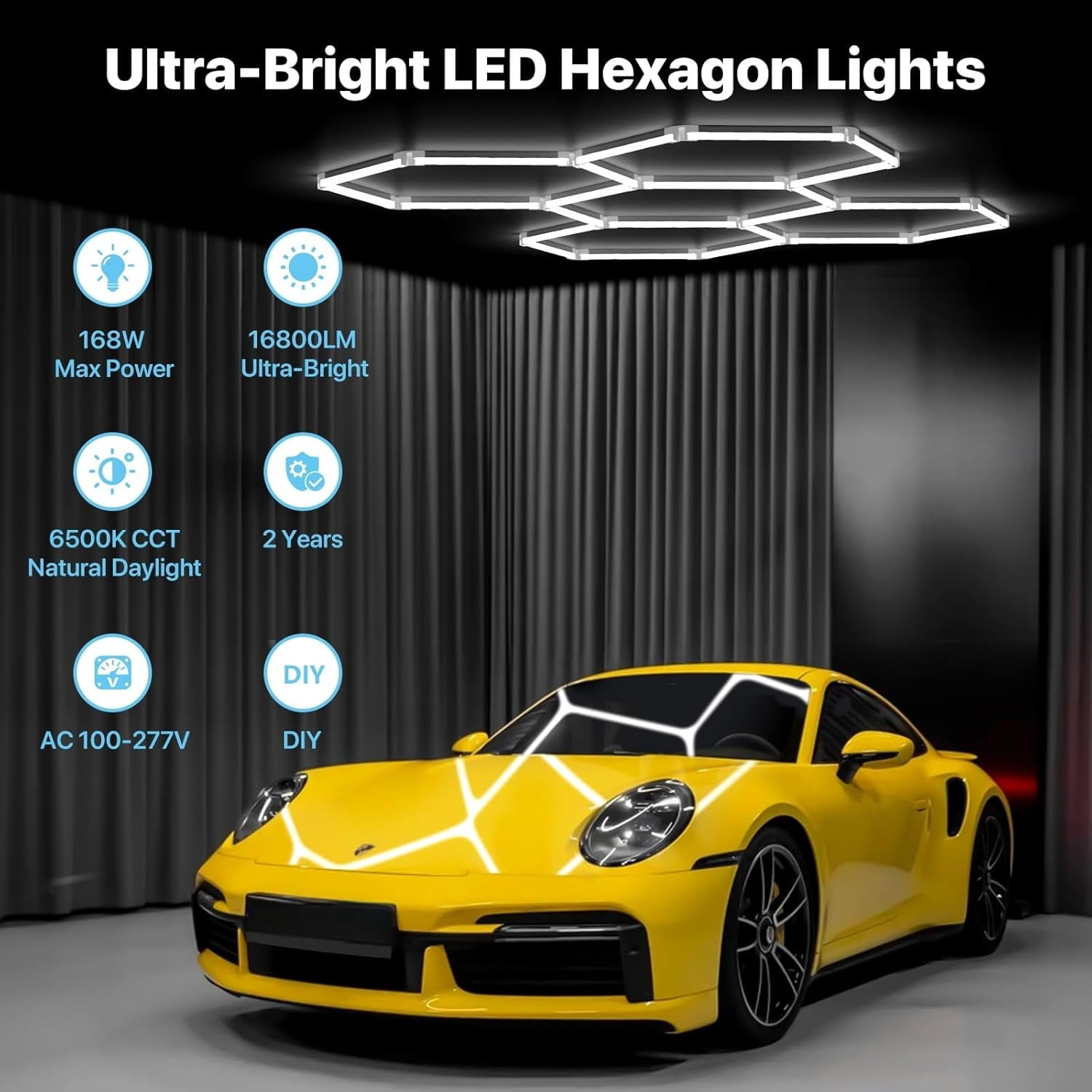 Modular Hexagon Garage Lights, for Auto Shops, Super Bright Ceiling Garage Lights, Easy Assembly