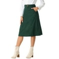 thumbnail image 4 of INSPIRE CHIC Women's Skirt High Elastic Waist A-Line Belted Fall Winter Midi Corduroy Skirt S Dark Green, 4 of 5