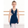 thumbnail image 5 of SiiRoh Girls Lyrical Dance Dress Sleeveless Rhinestones Ballet Leotard Figure Skating Asymmetrical Skirt Navy Blue 12, 5 of 7