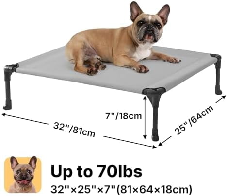 Outdoor Elevated Dog Bed for Medium Dogs, Cooling Raised Dog Cots Beds Training Platform Off Ground Hammock with Breathable Mesh, No-Slip Feet, 32"x25", Grey