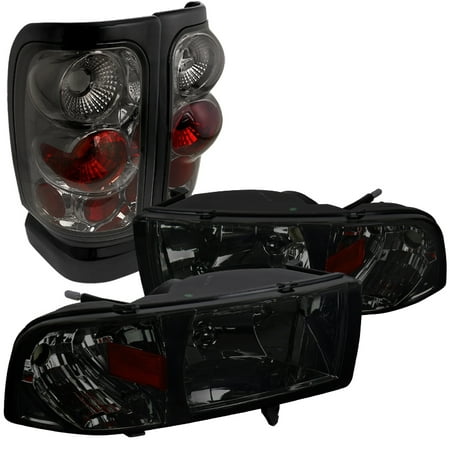 Euro Tail Lamps Crystal - Spec-D Tuning 1994-2001 Dodge Ram Euro Smoke Tinted Crystal Head Lights + Tail Brake Lamps (Left + Right) 94 95 96 97 98 99 00 01