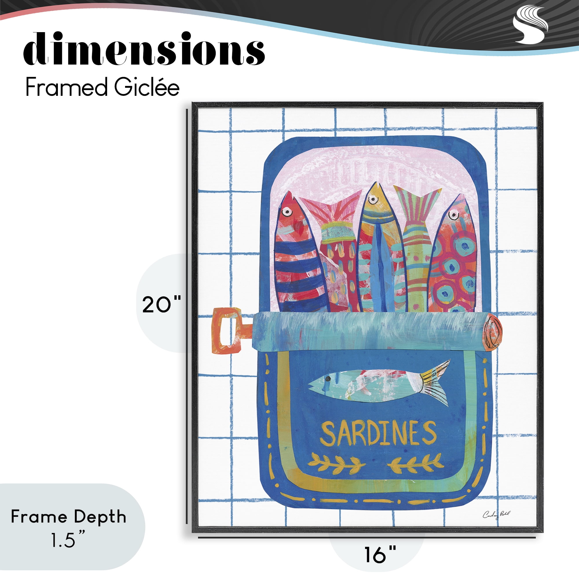 Stupell Industries Silly Sardines Blue Tin Black Framed Giclee Art, design by Courtney Prahl
