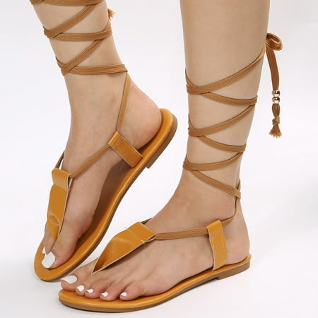 

Aayomet Dressy Sandals Women Ladies Shoes Flat Thong Sandals Fashion Comfortable Soft Boho Style Sandals Yellow 6.5