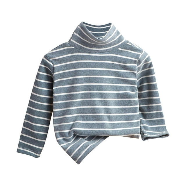 LIaqionyy T-Shirts à Manches Longues pour Filles, Col Roulé en Coton pour Enfants, Molleton, Hauts Décontractés à Rayures, Chandails de Dessous à Col Montant
