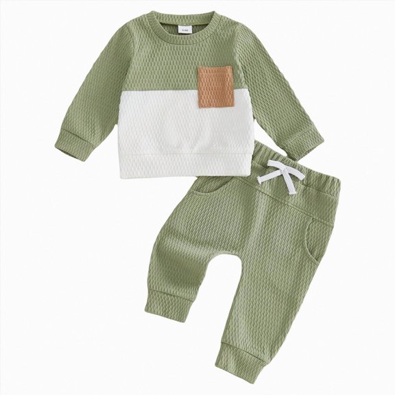 felwors Toddler Baby Boy Fall Clothes Waffle Contrast Color Sweatshirt Pants Sets Infant Winter Outfits