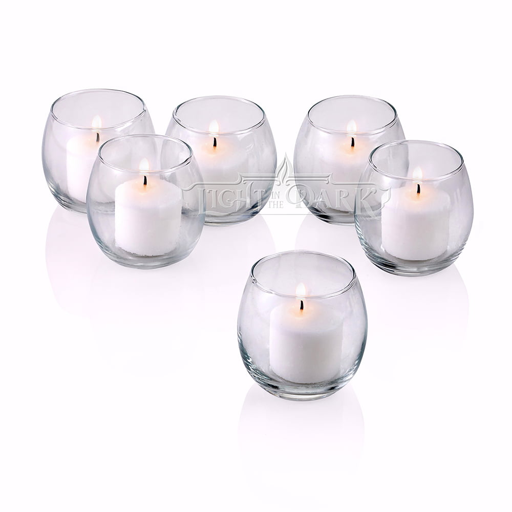 36 Clear Glass Round Votive Candle Holders & White votive candles Burn 10 Hours 