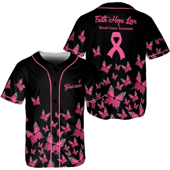 Personalized Breast Cancer Jersey, Pink Ribbon Awareness Soccer Shirt Baseball Breast Cancer Survivor Pride Jersey (S)