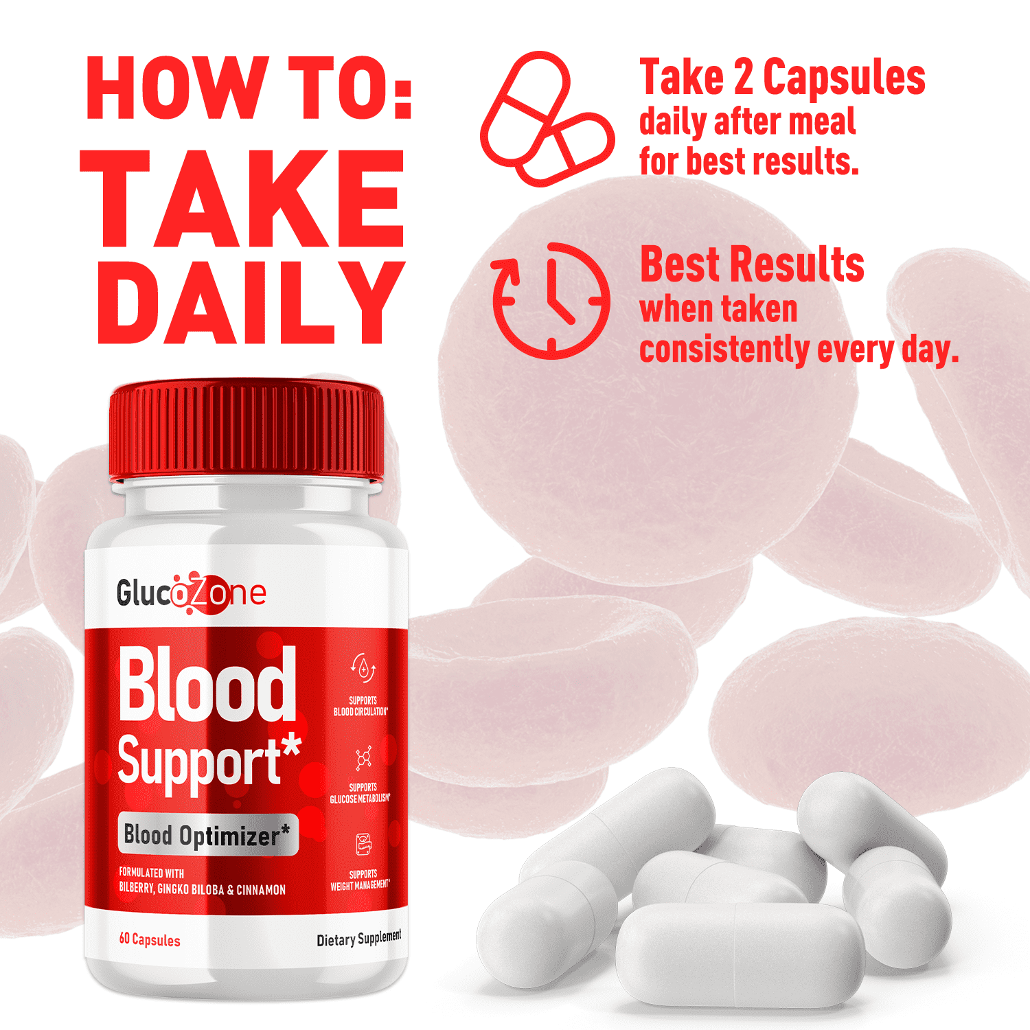 GlucoZone Blood Support Pills Advanced Formula Vitamin Supplement 120 Capsules