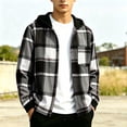thumbnail image 2 of Gealkoca Boys Hooded Plaid Button Down Shirt Jacket, Long Sleeve Casual Flannel Outwear with Pocket, Lightweight Fall Coat for Kids Ages 5-15 Years,Black_9-10Years, 2 of 9
