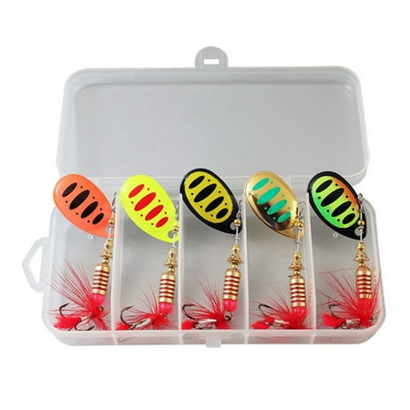 5 Boxed Composite Sequins Rotating Sequins Metal Hand-Cranked Copper Column Three Hook Lueya Bait Set 6.5g-7cm