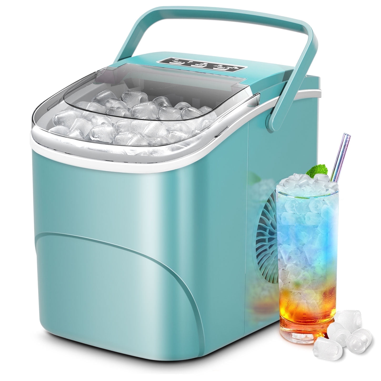 Auseo Countertop Ice Maker Machine 26 lbs/24H, 2 Sizes of Bullet Ice, 9 Bullet-Shaped Ice in 6 Min, Auto-Cleaning, Green