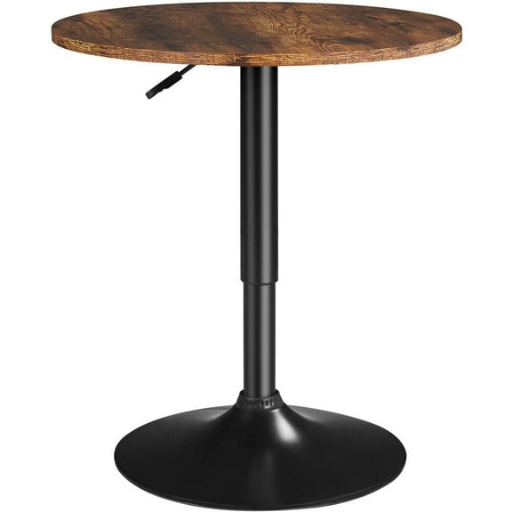 VibrantEcho Round Bar Table, Adjustable Height and 360° Swivel Pub Tables, Cocktail Table with MDF Top, Silver Leg Base for Bar, Bistro,Rustic Brown