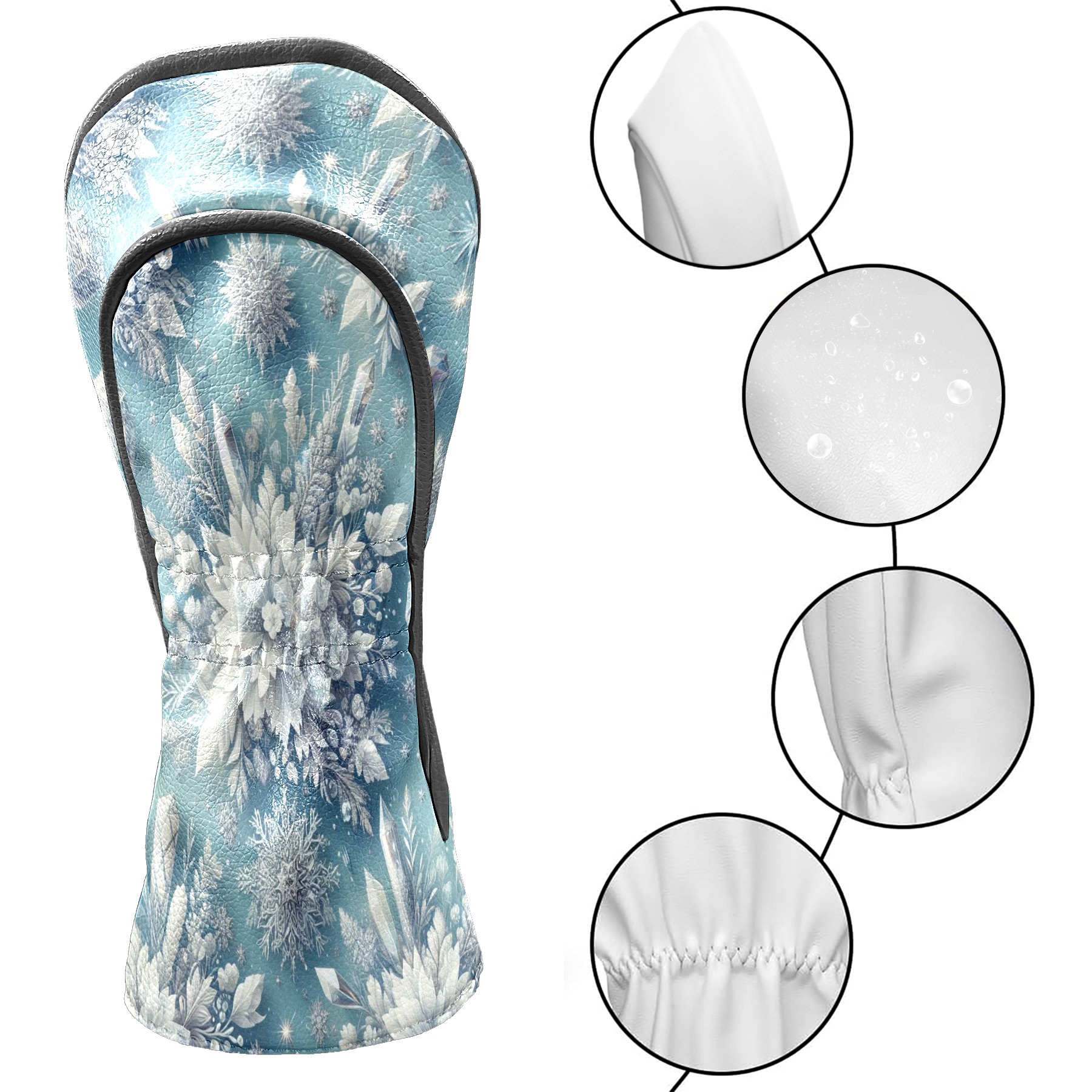 Golf Club Covers, Light Blue Snowflakes Premium PU Leather Driver Hybrid Putter Head Covers with Velvet Lining, Waterproof Golf Gifts for Men Women