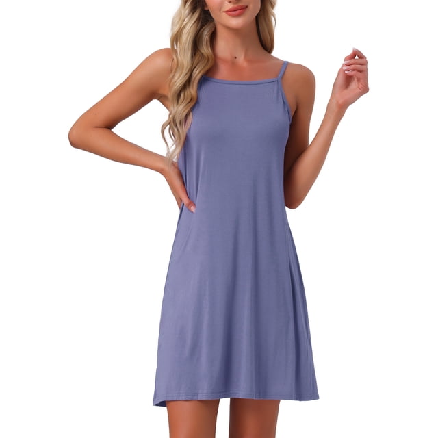 INSPIRAR CHIC Vestido de Noche para Mujeres Modal Suave con Tirantes Espagueti Cuello Redondo Ropa de Dormir S Púrpura
