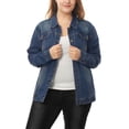 thumbnail image 4 of Women Plus Size Stitching Button Front Washed Denim Jacket Blue 2X, 4 of 5