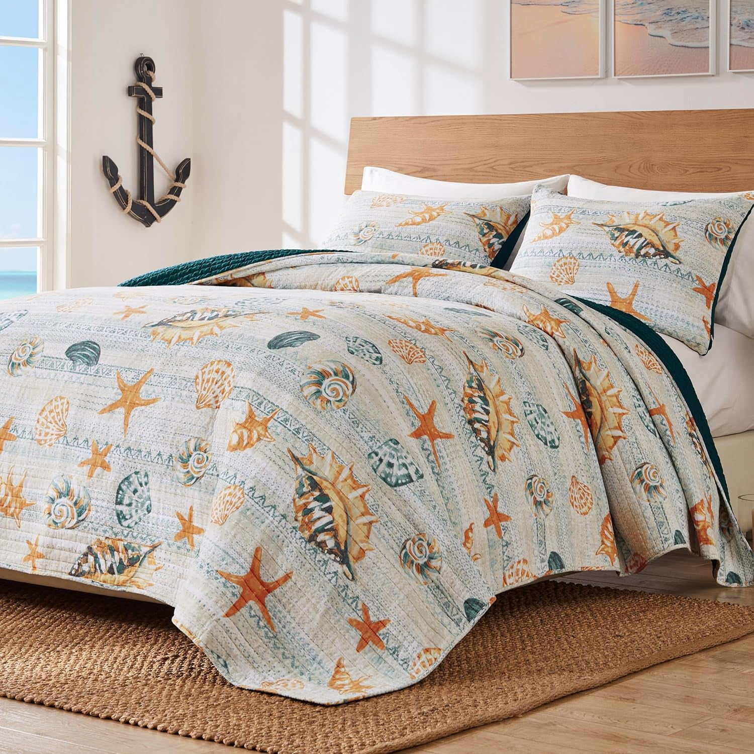 Greenland Home Kona Cotton-Rich Coastal Quilt Set, 3-Piece King/Cal King