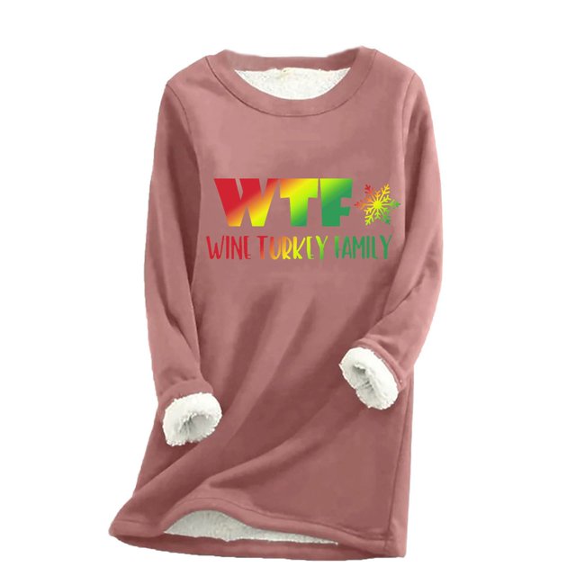 Hauts pour Femmes Hiver Style Décontracté Imprimé Lettre Mode sous-Vêtements Chauds en Peluche Manches Longues Col Rond