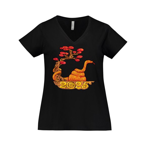 Inktastic 2025 Year of the Snake New Years Women's Plus Size V-Neck T-Shirt