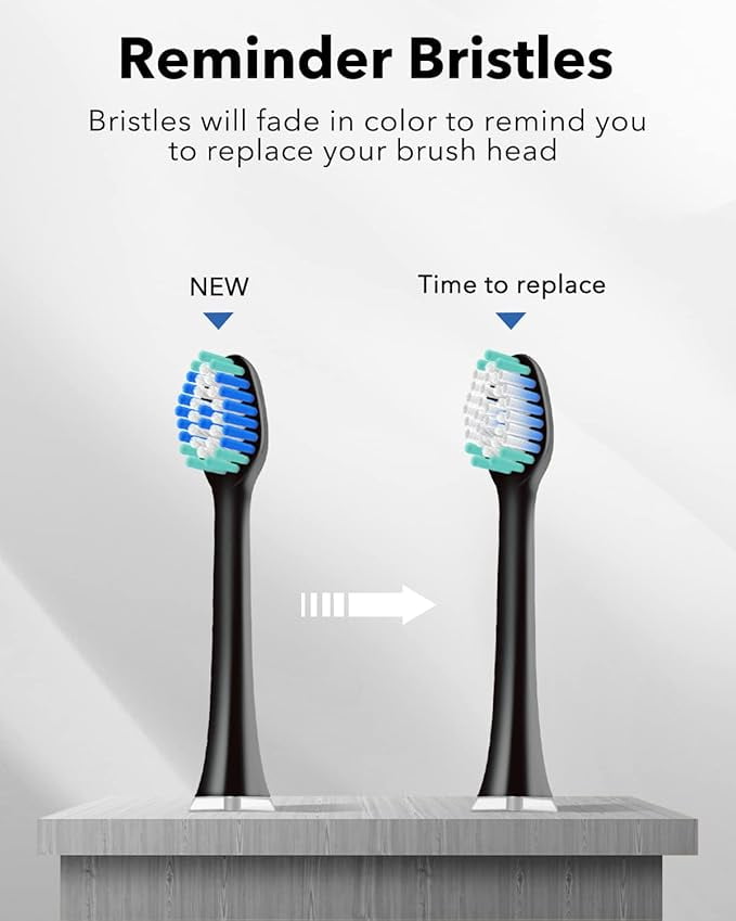 MySmile Sonic Rechargeable Electric Toothbrush Heads, Black, 6 Count Toothbrush Replacement Heads, Individual Packaging