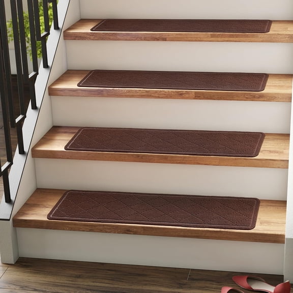 Carpet Stair Treads for Wooden Steps Indoor 9" x 36" Non Slip Stair Treads for Wood Stair with Reusable Adhesive, 15 Pack Peel and Stick Stair Runner for Kids Elders and Dogs, Diamond Brown
