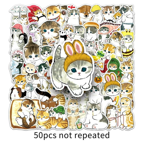 100-Pack Hand-Drawn Watercolor Cat Stickers, Cute Kids Cartoon Decals, Waterproof Vinyl for Journal/Planner, Luggage, Phone Case, Laptop & Water Bottle