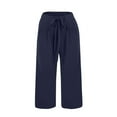 thumbnail image 3 of GILIGEGE Womens Capri Pants Flowy Loose Wide Leg Pant Drawstring Comfy Lounge Pajama Capris Sweatpants Summer Beach Casual Trousers High Waist Adjustable Knot Business Work Casual Pants Navy, 3 of 8