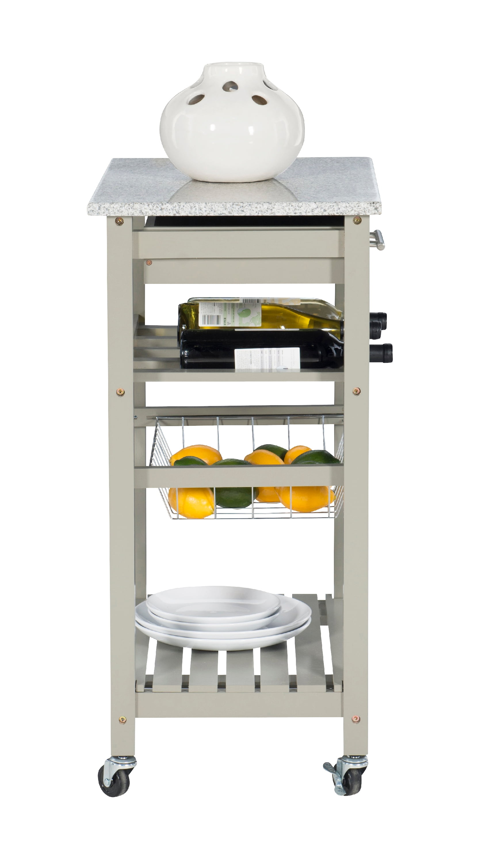 Linon Neyrey Mobile Kitchen Island, Gray Finish with Gray and White Speckled Granite Top