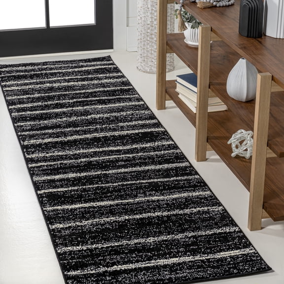 JONATHAN Y MOROCCAN HYPE 2 x 8 Runner Rug, Williamsburg Minimalist Stripe - Black/Cream, MOH201F-28
