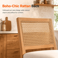 thumbnail image 4 of 28" Solid Wood Rattan Bar Stools Set of 2, Cane Woven Back Counter Height Stools with Linen Upholstered Cushion for Kitchen Island, Dining Room, Beige, 4 of 11