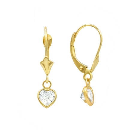 14K Yellow Gold Birthstone Leverback Earrings with CZ