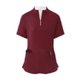 thumbnail image 4 of Minjewel Women's Half Zip High Neck Short Sleeve Scrubs for Women Set with Pockets, Modern & Comfortable Scrub Set for Medical Staff,Wine S, 4 of 8