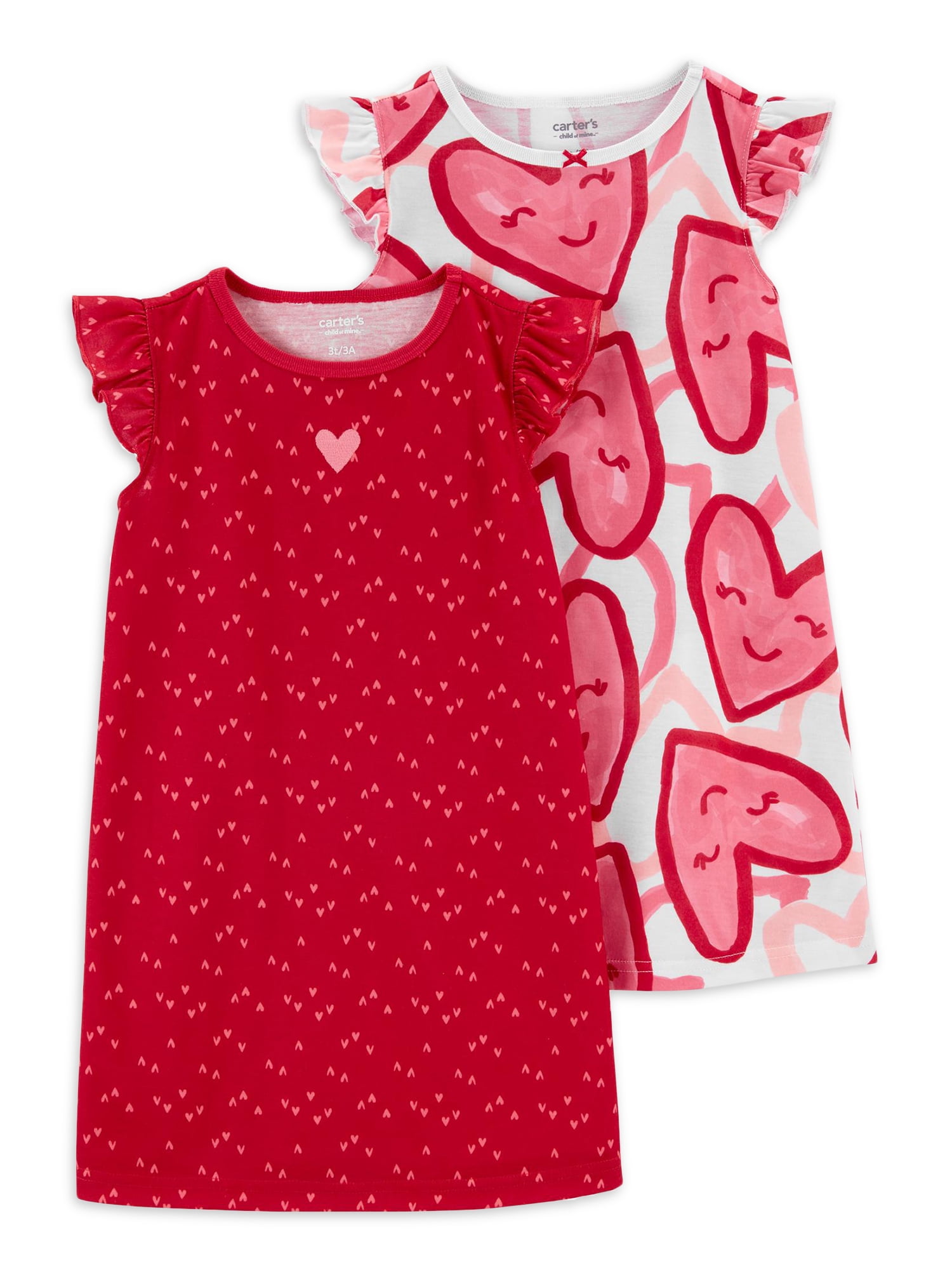 Carter's Child of Mine Toddler Girl Ruffled Hearts Nightgown, 2-Pack, Sizes 2T-5T