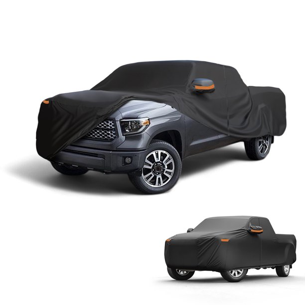 Funda para automóvil impermeable para todo clima, protección exterior completa contra el sol y la lluvia, con tiras reflectantes, negra para Toyota Tundra