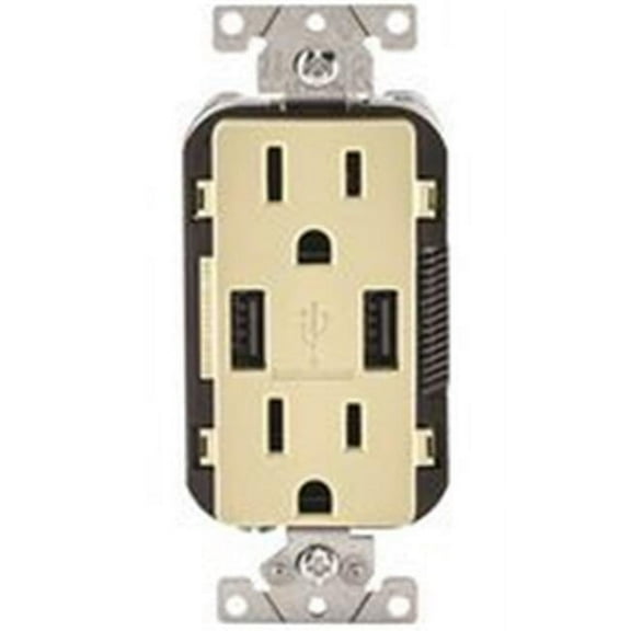 Leviton R01-T5632-0BI 15 Amp Ivory USB Charger/Tamper Resistant Duplex Receptacle