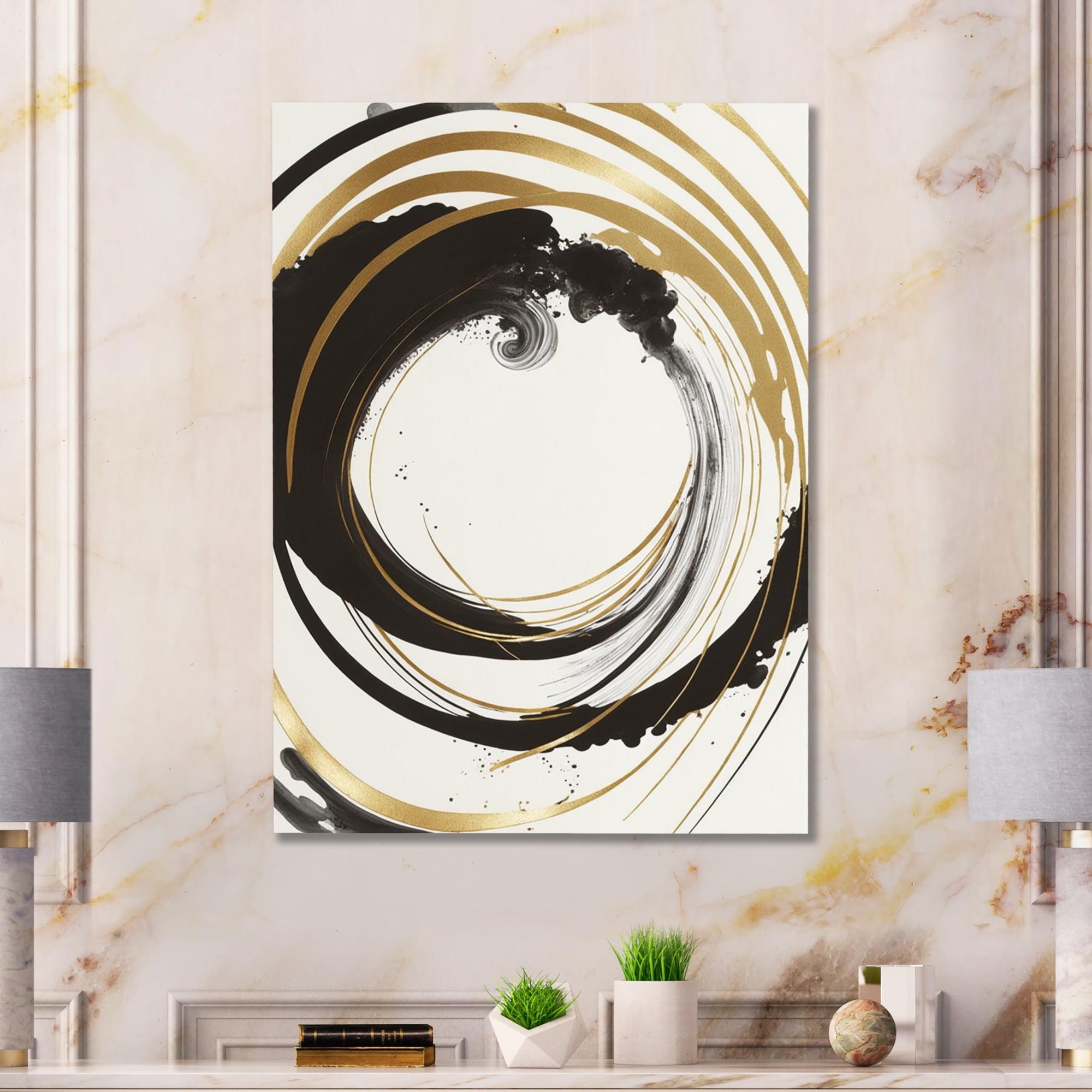 Designart Black And Gold Curves II Canvas Wall Art