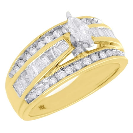 14k Gold Marquise Diamond Solitaire - 14K Yellow Gold Genuine Solitaire Marquise Diamond Ladies Engagement Ring 1 Ct.
