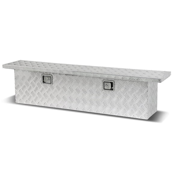 DNA Motoring 69"X12"X16" Chrome Aluminum Pickup Truck Trunk Bed Tool Box Trailer Storage w/Lock