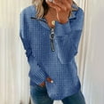 thumbnail image 3 of Tiqkatyck Quarter Zip Pullover Women, Womens Tops Dressy Casual 3/4 Length Sleeve V Neck Shirts and Blouses Zipper Collar Women Shirts Womens Tops Blue, 3 of 5