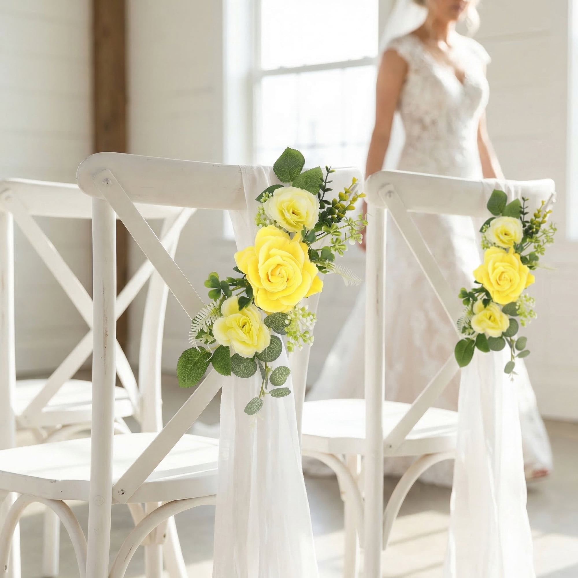 Unique Bargains Artificial Rose Bouquets Silk Flowers Yellow 13.0"