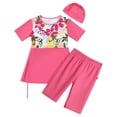 thumbnail image 5 of IBTOM CASTLE Kids Girls Muslim Swimsuit Long Sleeve Butterfly Flower Printed Islamic Swimwear Burkini Full Cover Cap Top Pants 3PCS Modest Bathing Suit 7-8 Years Hot Pink - Short Sleeve, 5 of 8