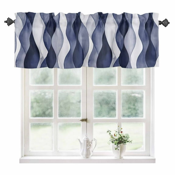 Blue Stripes Kitchen Valances for Windows 60x18 Inch Kitchen Curtains Valances Rod Pocket Retro Abstract Chic Geometric Lines Art Bathroom Window Valances for Window Treatment Decor