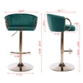 thumbnail image 2 of Bar Stools Set of 2,Velvet Counter Height Bar Stools with Chrome Footrest and Gold Base,Swivel Height Adjustable Barstools for Kitchen Island,Pub,Dining Room,Green, 2 of 9